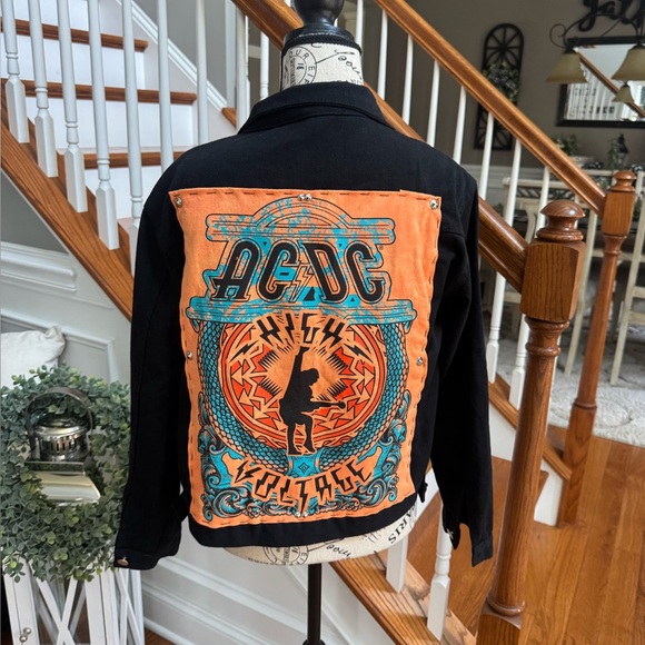 AC/DC Black Studded Denim Jacket - Picture 1 of 8